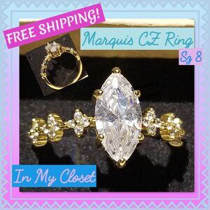 Marquis Cut Stone Ring Sz 8
